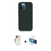 MARSİLYAN™- iPhone 12 Pro Kılıf Zirve Modern Özel Seri - Siyah 3D Antistatik Cam Ekran Koruyucu + Shine Kamera Lens - GD