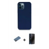 MARSİLYAN™- iPhone 12 Pro Kılıf Zirve Modern Özel Seri - Siyah 3D Antistatik Hayalet Cam Ekran Koruyucu + Shine Kamera Lens Koruma Cam - GD