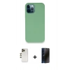 MARSİLYAN™- iPhone 12 Pro Kılıf Zirve Modern Özel Seri - Siyah 3D Antistatik Hayalet Cam Ekran Koruyucu + Shine Kamera Lens - GD