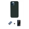 MARSİLYAN™- iPhone 12 Pro Kılıf Zirve Modern Özel Seri - Siyah 3D Antistatik Hayalet Cam Ekran Koruyucu + Metal Kamera Lens Koruma Cam - AKYL