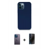 MARSİLYAN™- iPhone 12 Pro Kılıf Zirve Modern Özel Seri - Siyah 3D Antistatik Hayalet Cam Ekran Koruyucu + Neon Fosforlu Kamera Lens - MI