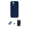 MARSİLYAN™- iPhone 12 Pro Kılıf Zirve Modern Özel Seri - Siyah 3D Antistatik Hayalet Cam Ekran Koruyucu + Metal Kamera Lens Koruma Cam - AKYL