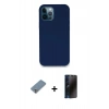 MARSİLYAN™- iPhone 12 Pro Kılıf Zirve Modern Özel Seri - Siyah 3D Antistatik Hayalet Cam Ekran Koruyucu + Metal Kamera Lens Koruma Cam - GS