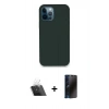 MARSİLYAN™- iPhone 12 Pro Kılıf Zirve Modern Özel Seri - Siyah 3D Antistatik Hayalet Cam Ekran Koruyucu + Kamera Lens Koruma Cam - SF