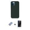 MARSİLYAN™- iPhone 12 Pro Kılıf Zirve Modern Özel Seri - Siyah 3D Antistatik Hayalet Cam Ekran Koruyucu + Metal Kamera Lens Koruma Cam - KUYL