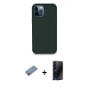 MARSİLYAN™- iPhone 12 Pro Kılıf Zirve Modern Özel Seri - Siyah 3D Antistatik Hayalet Cam Ekran Koruyucu + Shine Kamera Lens Koruma Cam - PE