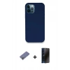 MARSİLYAN™- iPhone 12 Pro Kılıf Zirve Modern Özel Seri - Siyah 3D Antistatik Hayalet Cam Ekran Koruyucu + Metal Kamera Lens Koruma Cam - GD