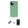 MARSİLYAN™- iPhone 12 Pro Kılıf Zirve Modern Özel Seri - Siyah 3D Antistatik Hayalet Cam Ekran Koruyucu + Metal Kamera Lens Koruma Cam - GS