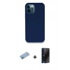 MARSİLYAN™- iPhone 12 Pro Kılıf Zirve Modern Özel Seri - Siyah 3D Antistatik Hayalet Cam Ekran Koruyucu + Shine Kamera Lens Koruma Cam - MI