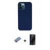 MARSİLYAN™- iPhone 12 Pro Kılıf Zirve Modern Özel Seri - Siyah 3D Antistatik Hayalet Cam Ekran Koruyucu + Shine Kamera Lens Koruma Cam - PE