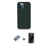 MARSİLYAN™- iPhone 12 Pro Kılıf Zirve Modern Özel Seri - Siyah 3D Antistatik Hayalet Cam Ekran Koruyucu + Metal Kamera Lens Koruma Cam - KI