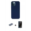 MARSİLYAN™- iPhone 12 Pro Kılıf Zirve Modern Özel Seri - Siyah 3D Antistatik Hayalet Cam Ekran Koruyucu + Renkli Kamera Lens Koruma Cam - YL