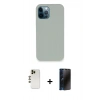 MARSİLYAN™- iPhone 12 Pro Kılıf Zirve Modern Özel Seri - Siyah 3D Antistatik Hayalet Cam Ekran Koruyucu + Shine Kamera Lens - GD