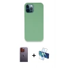 MARSİLYAN™- iPhone 12 Pro Kılıf Zirve Modern Özel Seri - Siyah 3D Antistatik Seramik Nano Ekran Koruyucu + Turuncu Neon Fosforlu Kamera Lens