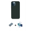 MARSİLYAN™- iPhone 12 Pro Kılıf Zirve Modern Özel Seri - Siyah 3D Antistatik Seramik Nano Ekran Koruyucu + Metal Kamera Lens Koruma Cam - MR