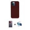 MARSİLYAN™- iPhone 12 Pro Kılıf Zirve Modern Özel Seri - Siyah 3D Antistatik Seramik Nano Ekran Koruyucu + Turuncu Neon Fosforlu Kamera Lens