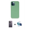 MARSİLYAN™- iPhone 12 Pro Kılıf Zirve Modern Özel Seri - Siyah 3D Antistatik Seramik Nano Ekran Koruyucu + Neon Fosforlu Kamera Lens - BZ