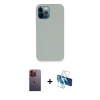 MARSİLYAN™- iPhone 12 Pro Kılıf Zirve Modern Özel Seri - Siyah 3D Antistatik Seramik Nano Ekran Koruyucu + Turuncu Neon Fosforlu Kamera Lens