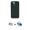 MARSİLYAN™- iPhone 12 Pro Kılıf Zirve Modern Özel Seri - Siyah 3D Antistatik Seramik Nano Ekran Koruyucu + Rainbow Kamera Lens Koruma Cam - GD
