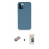 MARSİLYAN™- iPhone 12 Pro Kılıf Zirve Modern Özel Seri - Siyah 6D Mat Seramik Hayalet Nano Ekran Koruyucu + Sierra Blue Shine Kamera Lens Koruma Cam