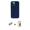 MARSİLYAN™- iPhone 12 Pro Kılıf Zirve Modern Özel Seri - Siyah 6D Mat Seramik Hayalet Nano Ekran Koruyucu + Sierra Blue Shine Kamera Lens Koruma Cam