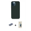 MARSİLYAN™- iPhone 12 Pro Kılıf Zirve Modern Özel Seri - Siyah 6D Mat Seramik Hayalet Nano Ekran Koruyucu + Yeşil Renkli Kamera Lens Koruma Cam