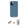 MARSİLYAN™- iPhone 12 Pro Kılıf Zirve Modern Özel Seri - Siyah Polymer Nano Ekran Koruyucu + Sierra Blue Shine Kamera Lens Koruma Cam