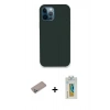 MARSİLYAN™- iPhone 12 Pro Kılıf Zirve Modern Özel Seri - Siyah Polymer Nano Ekran Koruyucu + Sierra Blue Shine Kamera Lens Koruma Cam