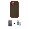 MARSİLYAN™- iPhone 12 Pro Max Kılıf Ahenk Çizgi Serisi - Şeffaf Royal Nano Ekran Koruyucu + Neon Fosforlu Kamera Lens - BZ