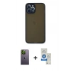 MARSİLYAN™- iPhone 12 Pro Max Kılıf Ahenk Çizgi Serisi - Şeffaf Royal Nano Ekran Koruyucu + Neon Fosforlu Kamera Lens - YL