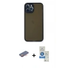 MARSİLYAN™- iPhone 12 Pro Max Kılıf Ahenk Çizgi Serisi - Şeffaf Royal Nano Ekran Koruyucu + Turuncu Renkli Kamera Lens Koruma Cam