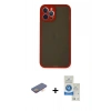 MARSİLYAN™- iPhone 12 Pro Max Kılıf Ahenk Çizgi Serisi - Şeffaf Royal Nano Ekran Koruyucu + Turuncu Renkli Kamera Lens Koruma Cam