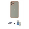 MARSİLYAN™- iPhone 12 Pro Max Kılıf Ahenk Çizgi Serisi - Şeffaf Royal Nano Ekran Koruyucu + Turuncu Renkli Kamera Lens Koruma Cam