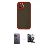 MARSİLYAN™- iPhone 12 Pro Max Kılıf Ahenk Çizgi Serisi - Şeffaf Temperli Cam Ekran Koruyucu + Neon Fosforlu Kamera Lens - BZ
