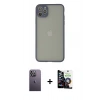 MARSİLYAN™- iPhone 12 Pro Max Kılıf Ahenk Çizgi Serisi - Şeffaf Temperli Cam Ekran Koruyucu + Neon Fosforlu Kamera Lens - BZ