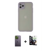 MARSİLYAN™- iPhone 12 Pro Max Kılıf Ahenk Çizgi Serisi - Şeffaf Temperli Cam Ekran Koruyucu + Neon Fosforlu Kamera Lens - YL