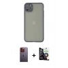 MARSİLYAN™- iPhone 12 Pro Max Kılıf Ahenk Çizgi Serisi - Şeffaf Temperli Cam Ekran Koruyucu + Neon Fosforlu Kamera Lens - TU