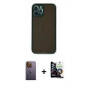 MARSİLYAN™- iPhone 12 Pro Max Kılıf Ahenk Çizgi Serisi - Şeffaf Temperli Cam Ekran Koruyucu + Neon Fosforlu Kamera Lens - SI