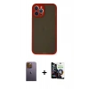 MARSİLYAN™- iPhone 12 Pro Max Kılıf Ahenk Çizgi Serisi - Şeffaf Temperli Cam Ekran Koruyucu + Neon Fosforlu Kamera Lens - SI