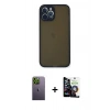MARSİLYAN™- iPhone 12 Pro Max Kılıf Ahenk Çizgi Serisi - Şeffaf Temperli Cam Ekran Koruyucu + Neon Fosforlu Kamera Lens - YL