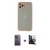 MARSİLYAN™- iPhone 12 Pro Max Kılıf Ahenk Çizgi Serisi - Şeffaf Temperli Cam Ekran Koruyucu + Neon Fosforlu Kamera Lens - BZ