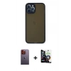 MARSİLYAN™- iPhone 12 Pro Max Kılıf Ahenk Çizgi Serisi - Şeffaf Temperli Cam Ekran Koruyucu + Neon Fosforlu Kamera Lens - TU