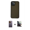 MARSİLYAN™- iPhone 12 Pro Max Kılıf Ahenk Çizgi Serisi - Şeffaf Temperli Cam Ekran Koruyucu + Neon Fosforlu Kamera Lens - SI