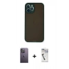 MARSİLYAN™- iPhone 12 Pro Max Kılıf Ahenk Çizgi Serisi - Şeffaf Uv Polymer Nano Ekran Koruyucu + Beyaz Neon Fosforlu Kamera Lens