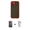 MARSİLYAN™- iPhone 12 Pro Max Kılıf Ahenk Çizgi Serisi - Şeffaf Uv Polymer Nano Ekran Koruyucu + Neon Fosforlu Kamera Lens - SI