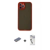 MARSİLYAN™- iPhone 12 Pro Max Kılıf Ahenk Çizgi Serisi - Şeffaf Uv Polymer Nano Ekran Koruyucu + Renkli Kamera Lens Koruma Cam - SI