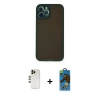 MARSİLYAN™- iPhone 12 Pro Max Kılıf Ahenk Çizgi Serisi - Siyah 18D Cam Ekran Koruyucu + Shine Kamera Lens - GD