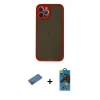 MARSİLYAN™- iPhone 12 Pro Max Kılıf Ahenk Çizgi Serisi - Siyah 18D Cam Ekran Koruyucu + Gold Shine Kamera Lens Koruma Cam