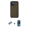 MARSİLYAN™- iPhone 12 Pro Max Kılıf Ahenk Çizgi Serisi - Siyah 18D Cam Ekran Koruyucu + Gümüş Shine Kamera Lens Koruma Cam