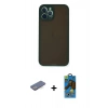 MARSİLYAN™- iPhone 12 Pro Max Kılıf Ahenk Çizgi Serisi - Siyah 18D Cam Ekran Koruyucu + Mavi Renkli Kamera Lens Koruma Cam